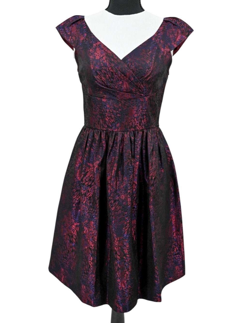 Suzi Chin Burgundy Brocade 1950s Retro-Glam Cocktail Dress Sz 4